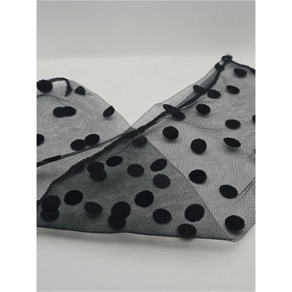 Black Polka Dot Sheer Mesh Ankle Socks Womens Ruffle Lettuce Edge Trim Coquette